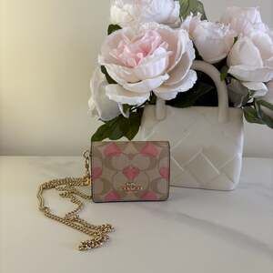 Coach Mini Wallet On A Chain In Signature Canvas With Heart Print